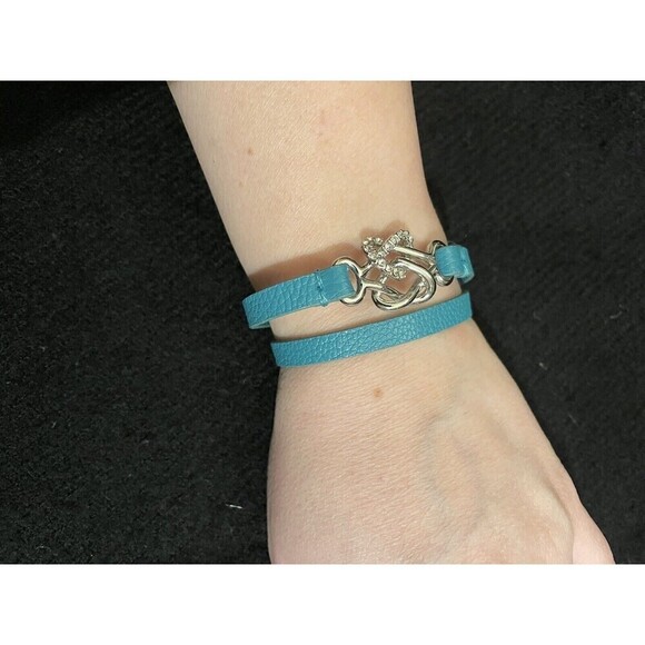 Lia Sophia Teal Pebbled Leather Wrap Star Rhinestone and Silver Tone Bracelet - Picture 1 of 10